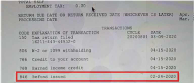 2021 Irs Transcript With 846 Refund Issued Code 2021 Irs Transcript With 846 Refund Issued Code