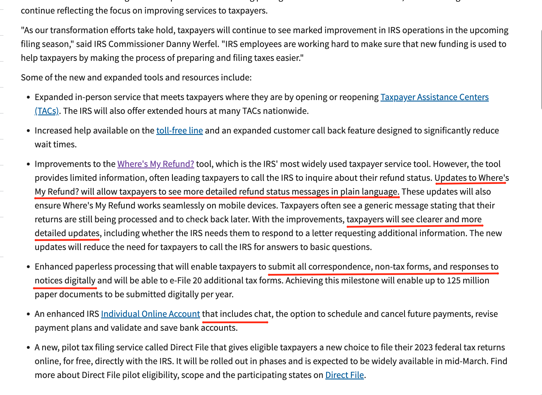 IRS Opening Announement and Changes